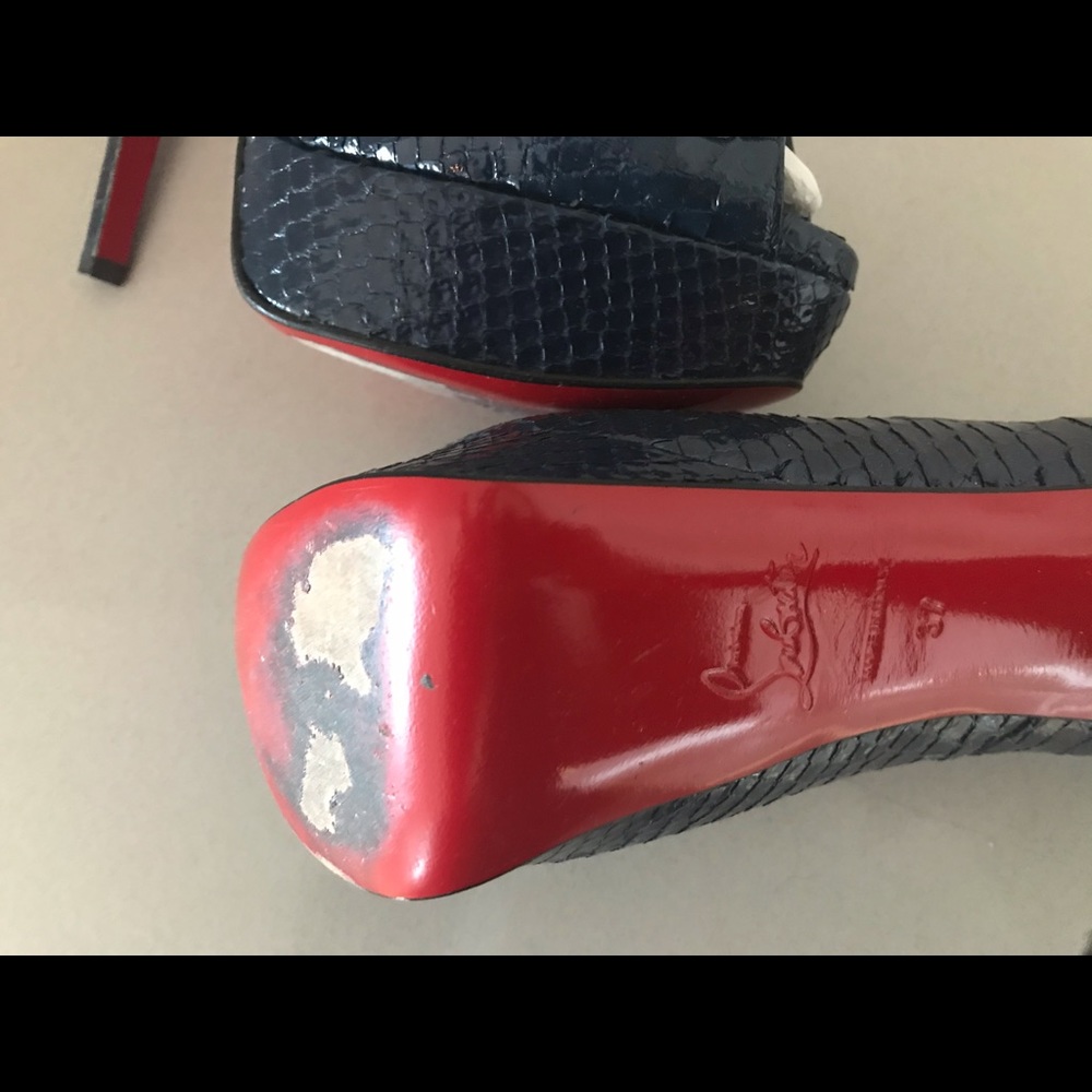 Christian Louboutin Navy Python Leather Peep Toe - image 2